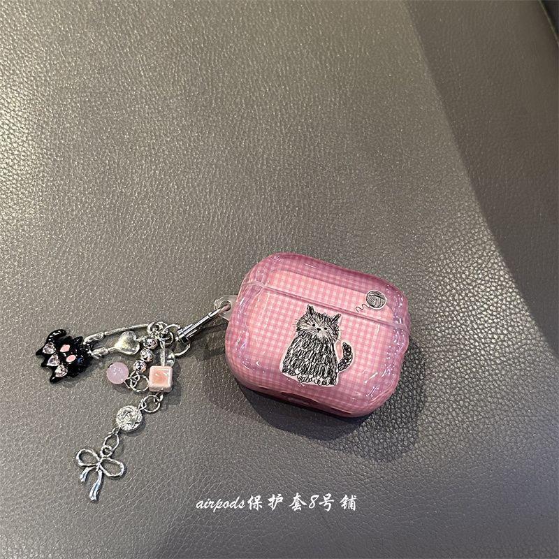 

Милый мультяшный чехол для Bluetooth-наушников Line Kitty, подходит для AirPods Pro2 3-го поколения 4-го поколения, защитный чехол Apple Airpods 3 Line kitten ear shell + ornaments