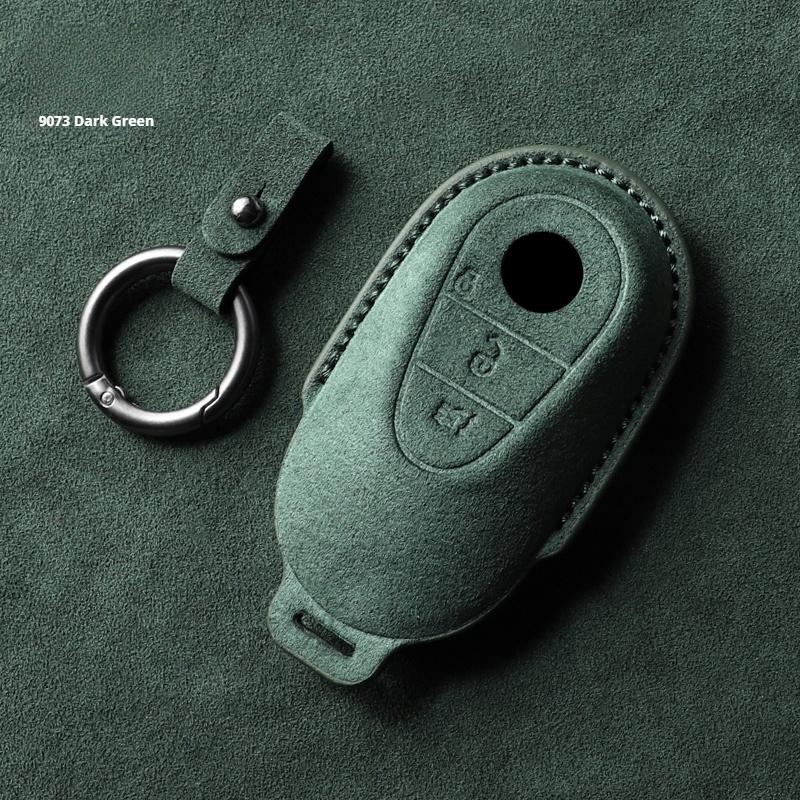 Suede Faux Leather Car Key Case Cover For Mercedes-Benz A C E S-Class GLE GLS AMG W206/W223/S350/S400/S500/E300/E350 Keychain BE1