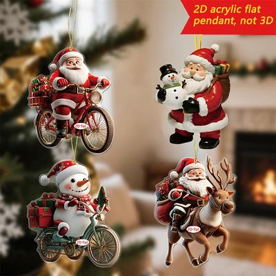 Christmas Pendant Acrylic 2D Cartoon Santa Claus Snowman Animal Pet Festive Hanging Ornaments For Xmas Tree Decor