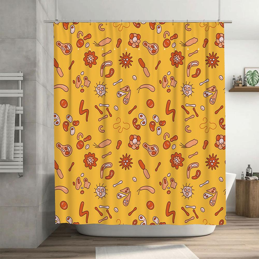 Charming Bath Curtain Set with Whimsical Cartoon Patterns Orange Yellow Shower Curtains for Bathroom Decorations in Various Size