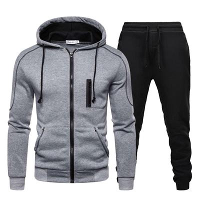 Warmer Sportanzug für Herren im Herbst und Winter, langärmelig, gefüttert, gepolstert, Kapuzenpullover + Hose, 2-teiliges Set