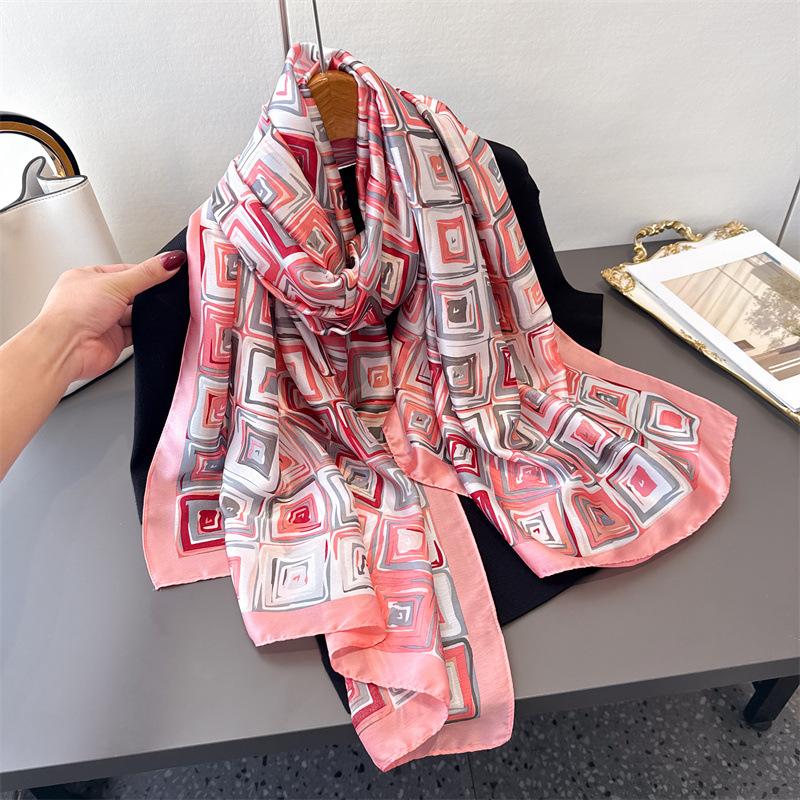 

Simple Geometric Simulation Silk New Silk Satin Fashion Sunscreen Spring And Summer Style Silk Scarf Long Scarf Shawl Versatile Headscarf Scarf 180*85cm