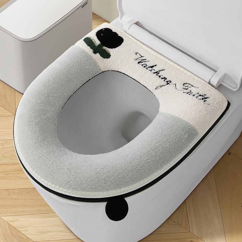 Universal Fleece-Lined Zipper Toilet Seat Cushion - Winter Set, 4 Seasons Use