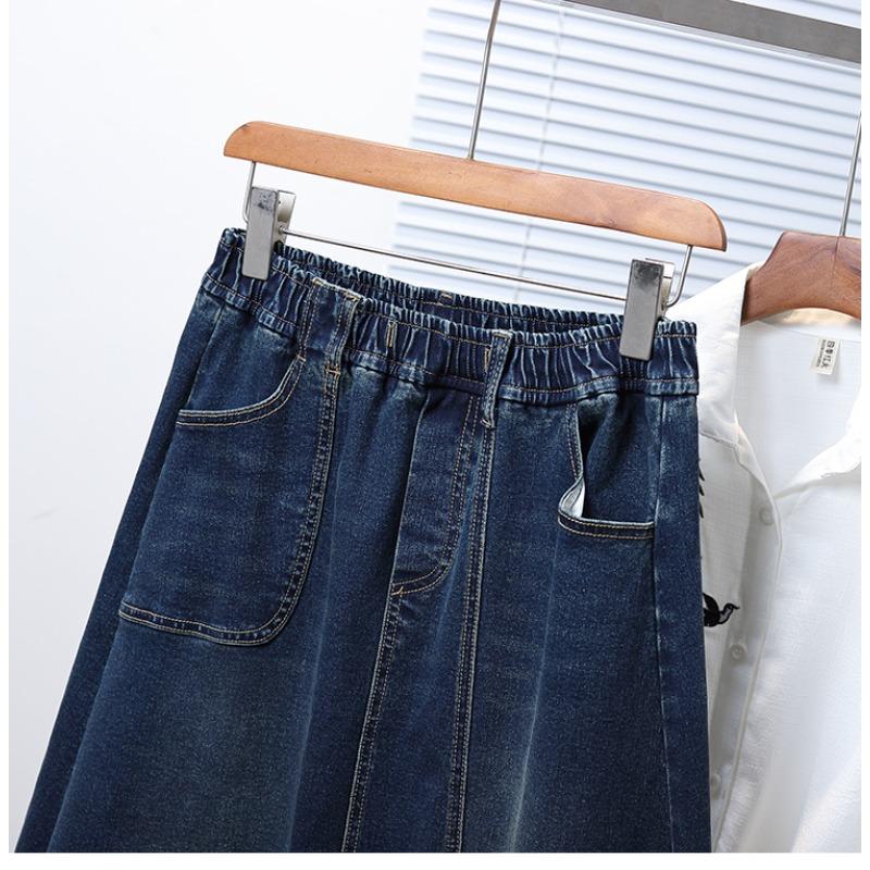 Dimanaf 2025 Plus Size Summer Elastic Denim Skirts Women Fashion Loose A-Line Skirt High Waist Vintage