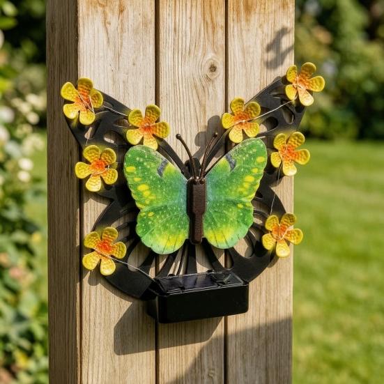 Solar Light, Butterfly Design Outdoor Wall Decor, Garden Art Soft Glowing Solar Light, Hand-Painted UV Coated Solar Light for Yard Patio Party
