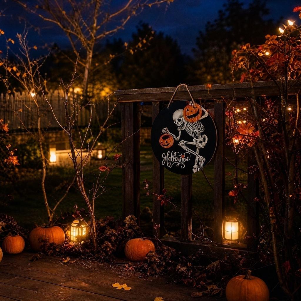 Halloween Wooden Hanging Decor for Party, Home, Garden and Yard - Rustic Wooden Hanging Ornaments for Holiday Decoration