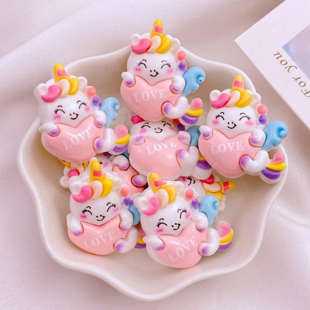 10Pcs New Cute Resin Cartoon Bear Unicorn Rabbit Cake Series Flat Back Manicure Parts Embellishments For Hair Bows Accessories
