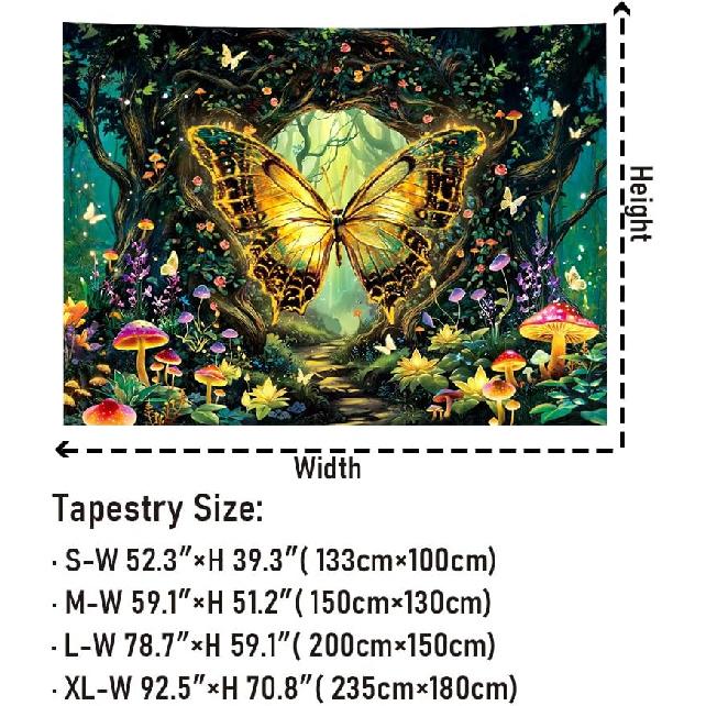 Galoker Blacklight Butterfly Tapestry Fantasy Forest Tree Tapestry UV Reactive Plant Floral Wall Tapestries Neon Tree of Life Tapestries Wall Hanging