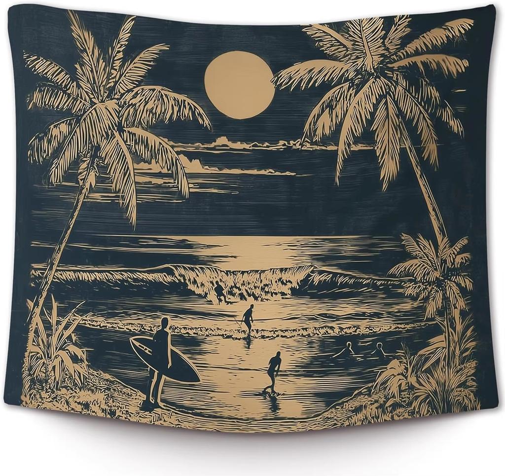 Retro Surfing Summer OceanThemed Wall Tapestry Beach Trendy Coastal Style Home Decorative Artwork