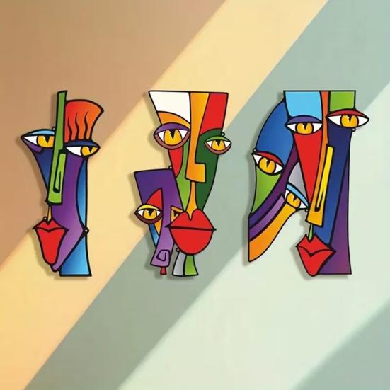 3 Pcs Abstract Face Wood Wall Art Minimalism Face Wall Sculpture Geometric Line Wall Hanging Sign for Living Room Bedroom Bathroom Porch Fence