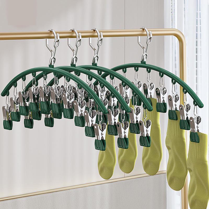 Stainless Steel Windproof Multi-Function Clothes Hanger with Clips for Drying Socks, Underwear, and Pantyhose