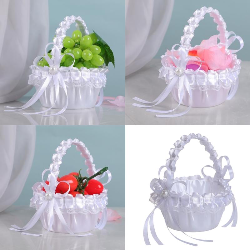 Fabric Wedding Flower Basket European Styles Petal Scattering Basket with Comfortable Grip For Flower Girls Formal Event