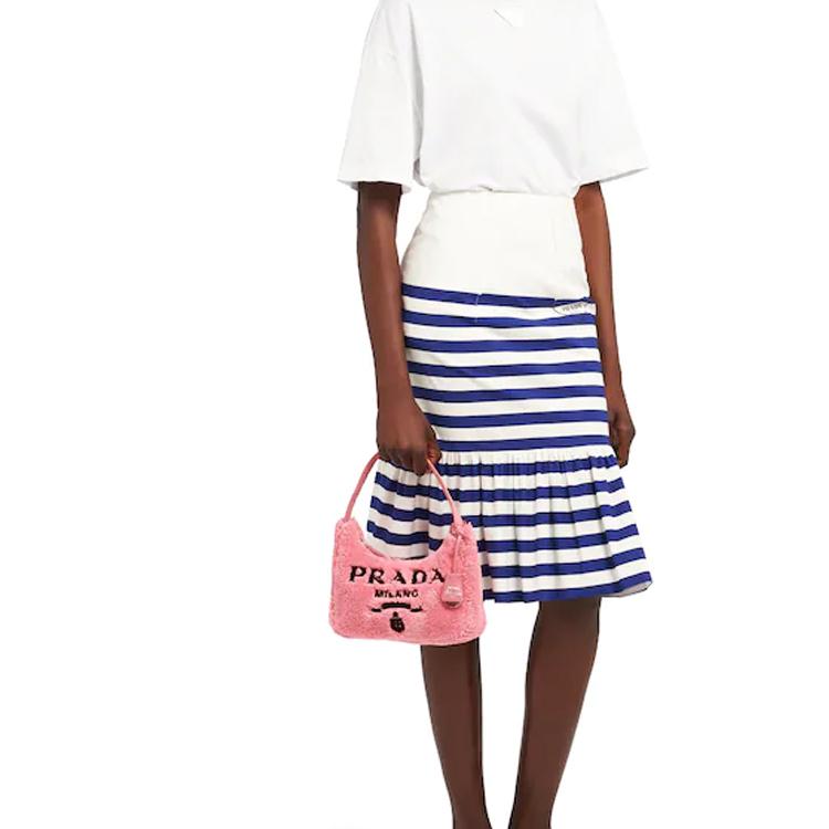 Prada Re-Edition 2000 Embroidered Logo And Enamel Triangle Logo Soft Terry Fabric Hobo Bag Women bags Pink 1NE515_2DXO_F046J