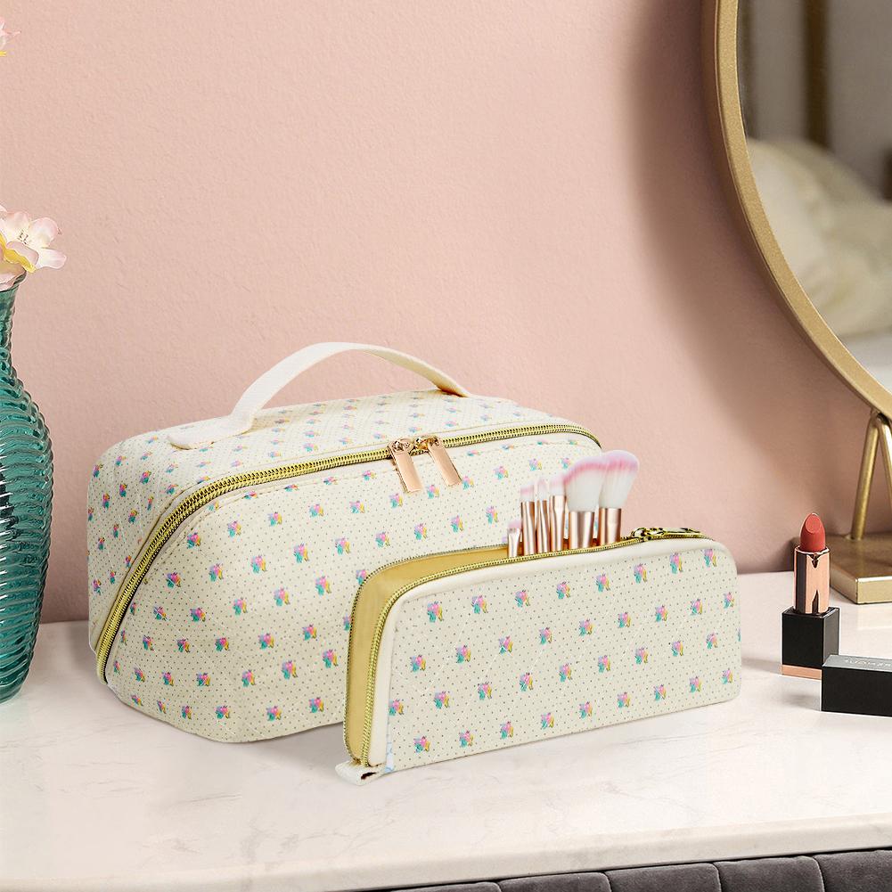 

2 PCS Quilted Cosmetic Bag Floral Toiletry Organizer Bag with Divider & Handle Travel Cosmetic Bag for Women Girls жёлтый