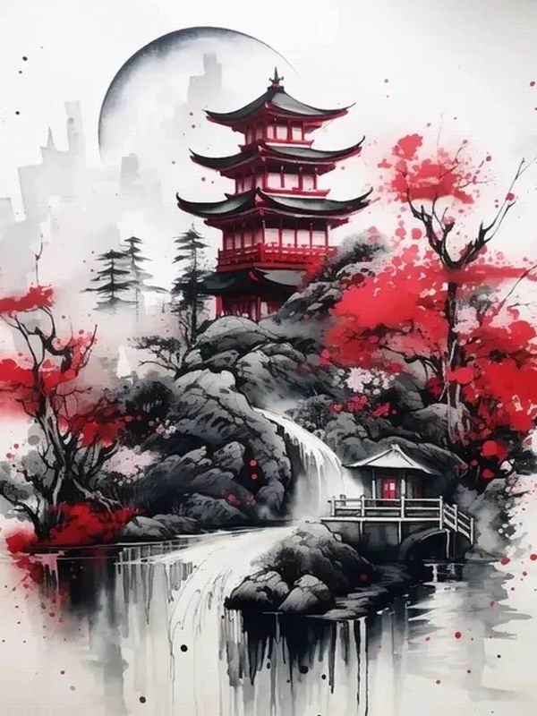 

Алмазная картина, новинка 2024 года, абстрактный пейзаж, павильон, сделай сам, полная квадратная круглая дрель, вышивка стразами, храм дерева сакуры, мозаика, наборы для вышивки крестом Round drill 30x40cm