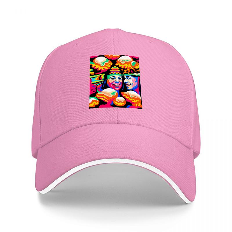 Colorful Food Art Baseball Cap with Vibrant Faces and Sandwiches Design for Urban Streetwear Fashion StateUnisext Accessory