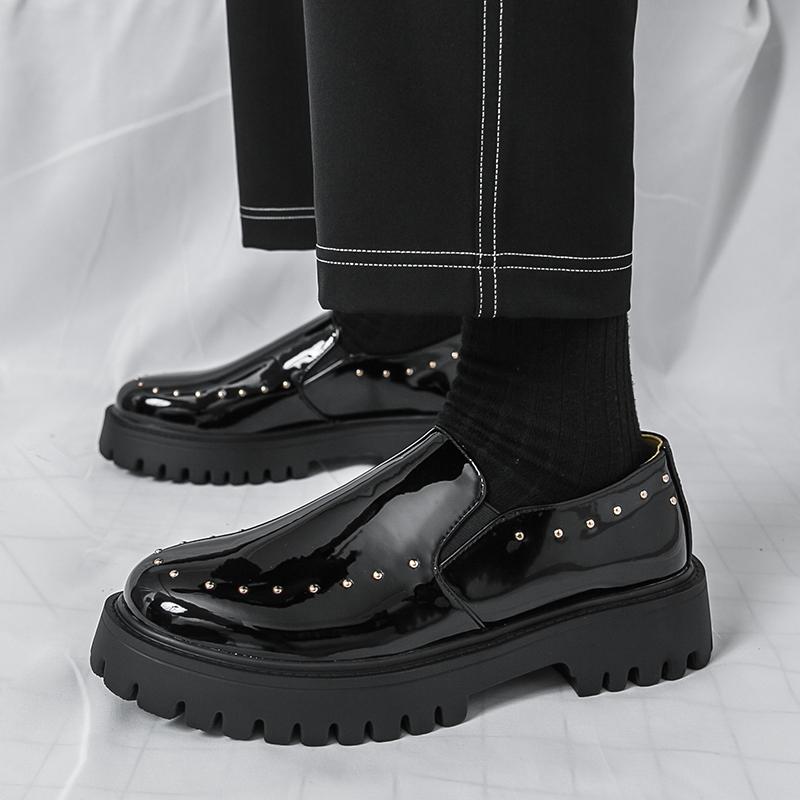 Fashion Lacquer Leather Men's Shoes Trendy Minimalist Black and White Style Fashion Party Daily Office Work Outdoor Street Shoes New