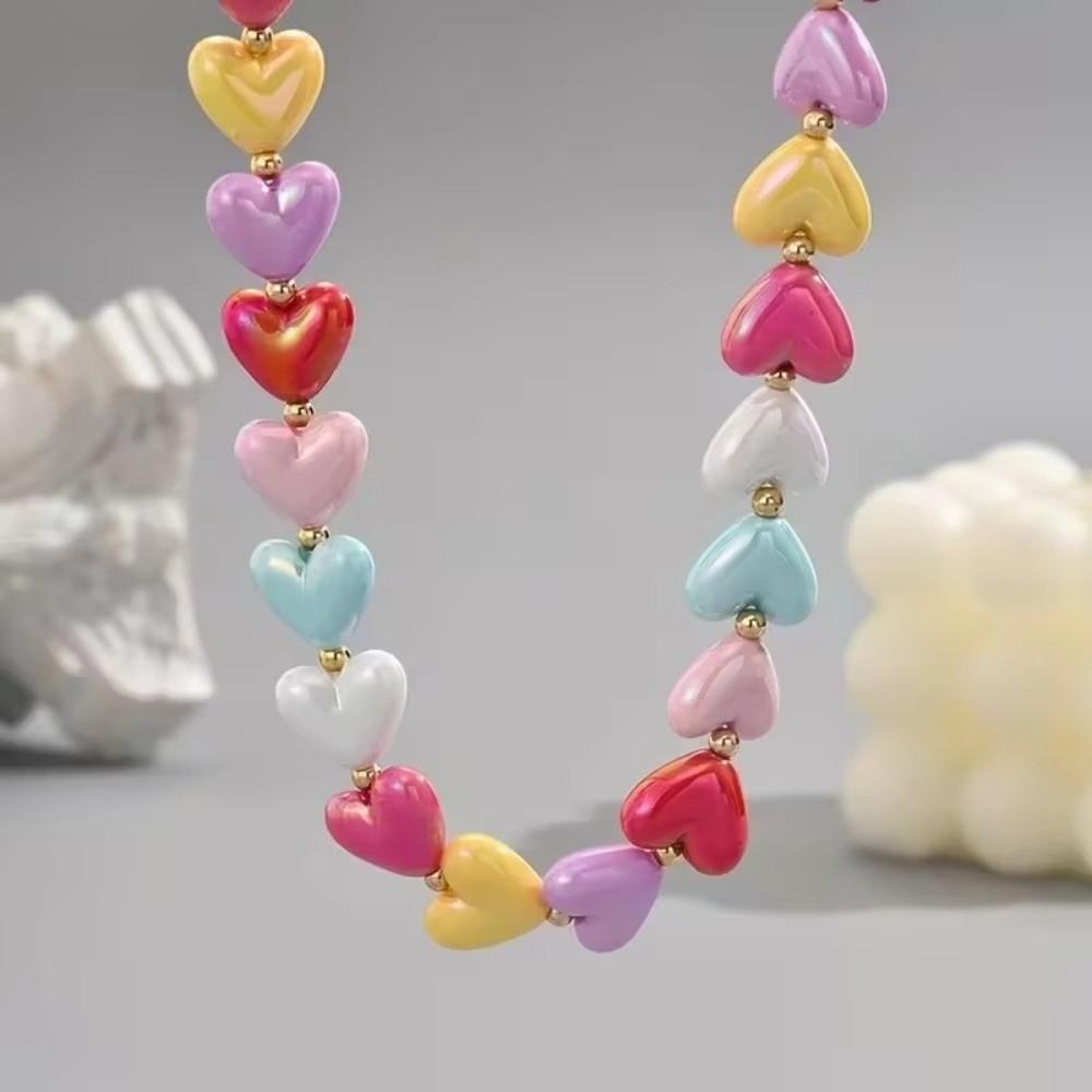 Acrylic Heart Shaped Necklace Colorful Women's Jewelry Accessory Snake Bone Chain Necklace Gift