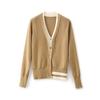 Contrast Color V-Neck Two-Piece Look Cardigan - Fashionable, Simple, Versatile Knitted Top for Women