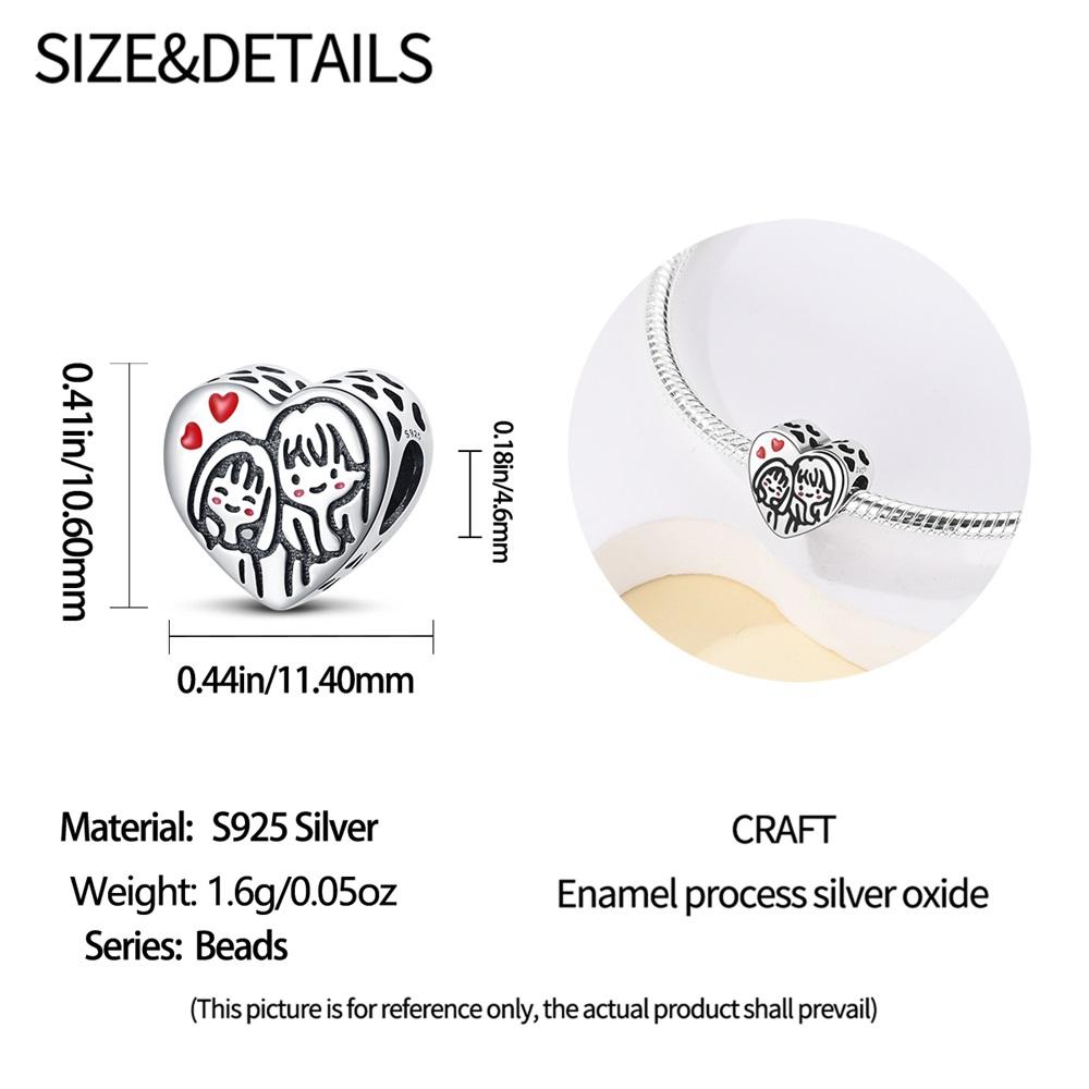 Charms Original Copper Heart Love Sister Beads Fit Bracelet Diy Fine Gift Women Delicate Jewelry Accessory