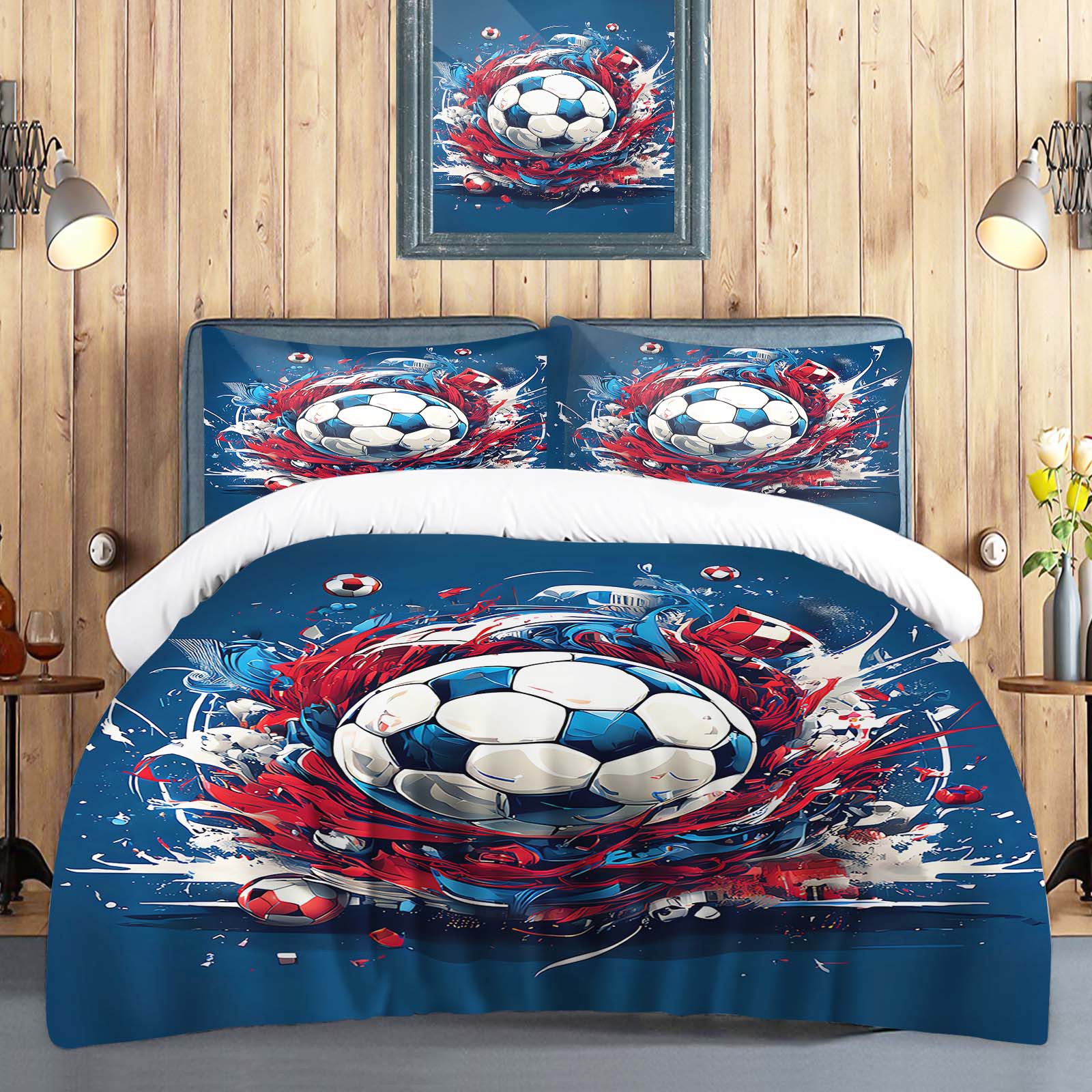 

Football Duvet Cover Set Comforte Printed Cartoon Twin Size Bedding Sets Christmas Gifts 3-piece 135x200cm