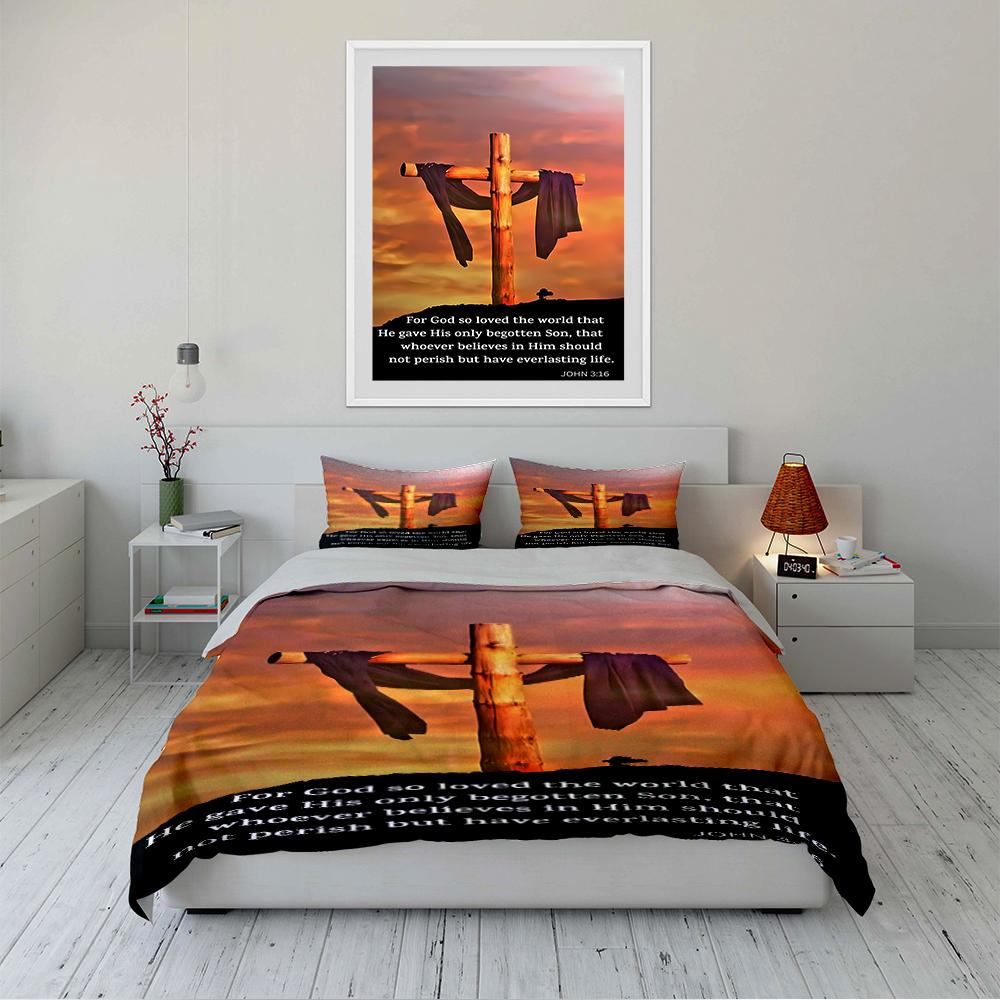 Christian Cross Verse Bedding Set Bedding set (1 duvet cover, 2 pillowcases, duvet not included)