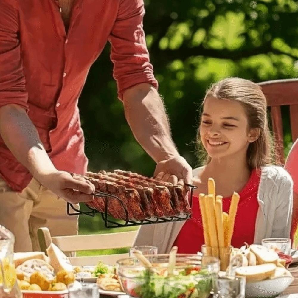 Non-Stick BBQ Rib Racks Carbon Steel Grilling Stand Multi-Purpose Ribs Grill Restaurant