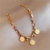 316L Stainless Steel Round Pendant Bracelet for Women Golden-Tone Adjustable Chain Link Bracelet Party Jewelry Gifts