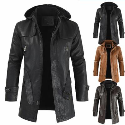 Nuovo cappotto lungo in pelle con cappuccio invernale da uomo autunno trench giacche da motociclista alla moda pile caldo comodo antivento
