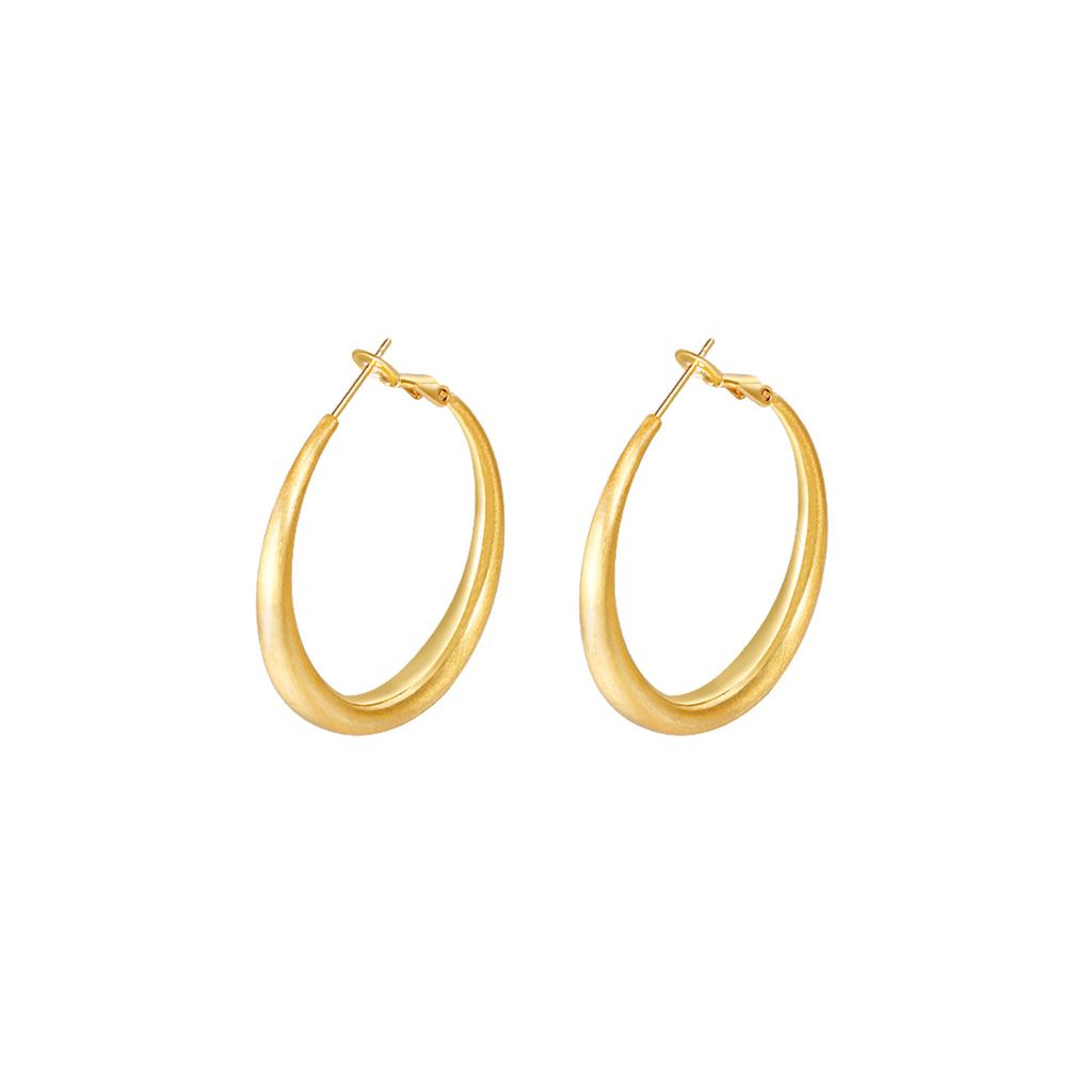 Matte Gold Plain Ring Earrings for Women, Popular New Styles, High-end Hong Kong Style Ear Accessories with Ear Rings