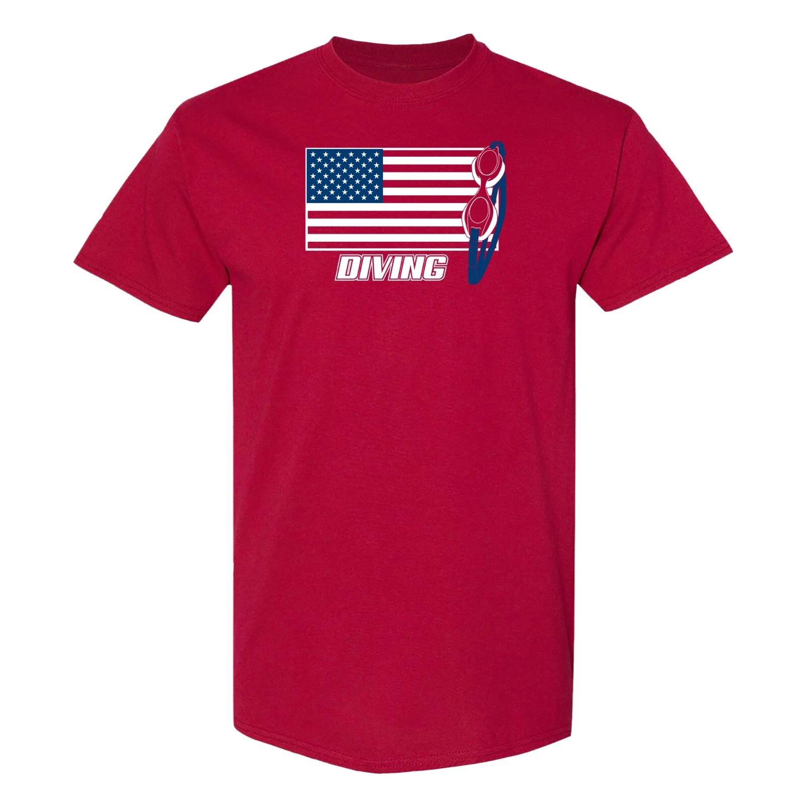 Diving USA Flag Goggles T-Shirt - Cardinal 3XL