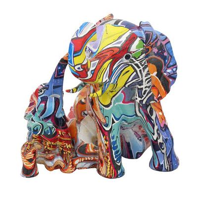 [A1359] - Multicolored 'Elephant and His Little Graffiti' Resin Figurine - 20x18x18 Cm