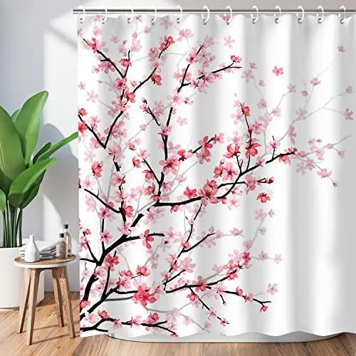 

Colorful Floral Printed Shower Curtains Fresh Pretty Plant Bathroom Curtain Decor Waterproof Fabric Bathtub Screen With Hooks W60H190(CM)-1 Pcs