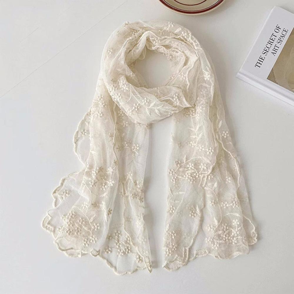 

Long Sunscreen Lace Shawl Korean Version of Literary Neck Protection Scarf Women s Lace Scarf бежевый