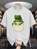 Unisex Crew Neck Tee Pocket Frog Cartoon Print Soft Cotton Loose Breathable Short Sleeve Summer Casual Daily Street Fashion Tops