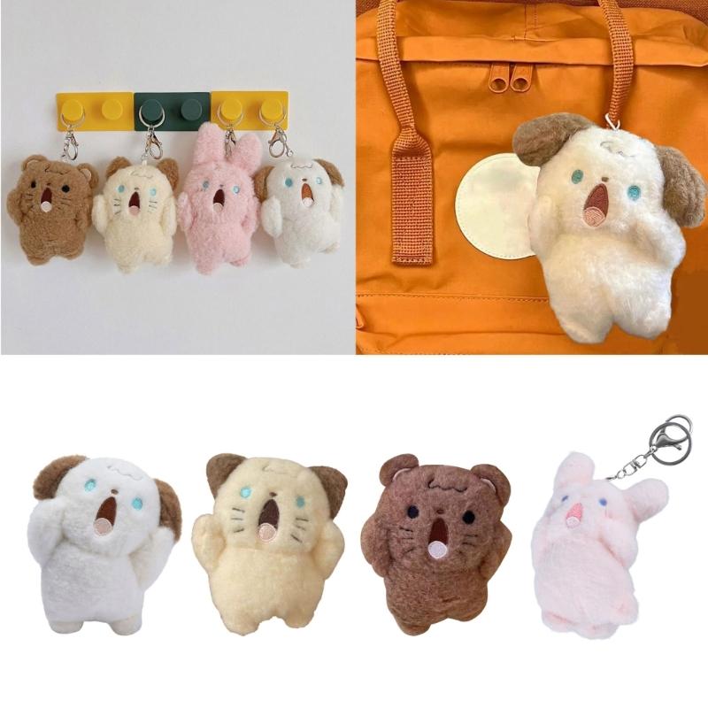 Cute Plush Cat Rabbit Bear Dog Keychain Pendant Lovely Shouting Animals Keyring Charm for Purse Bag Backpack Handbag