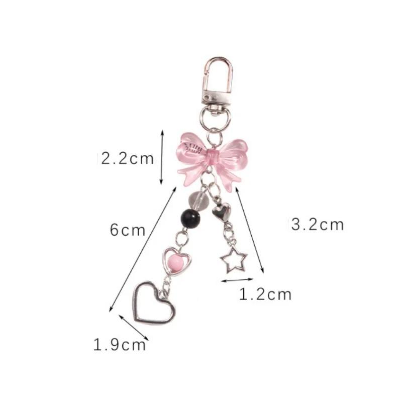 Phone Charm Pink Silve Bow Heart Star Keychain Pendant Key Chain Bag Phone Chain Cute Accessory for Girls Women Jewelry