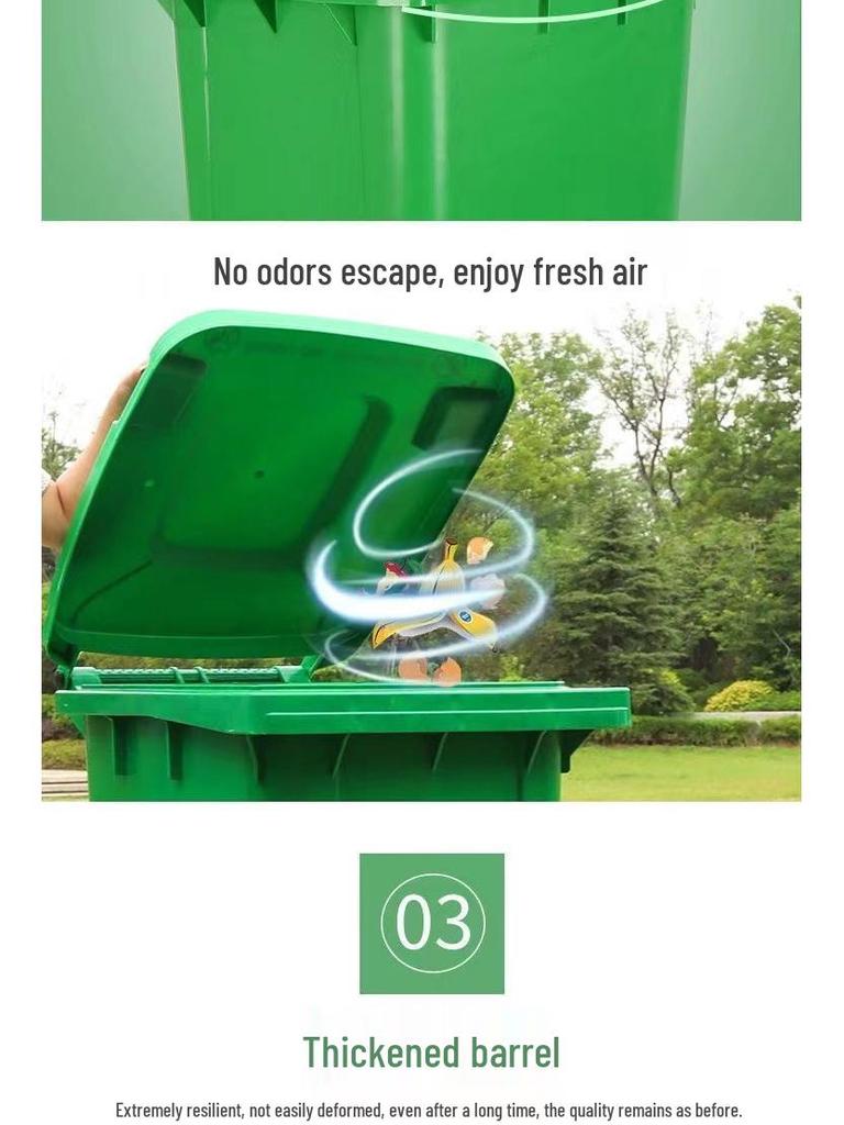 Commercial 240L Outdoor Thickened Plastic Trash Bin with Lid