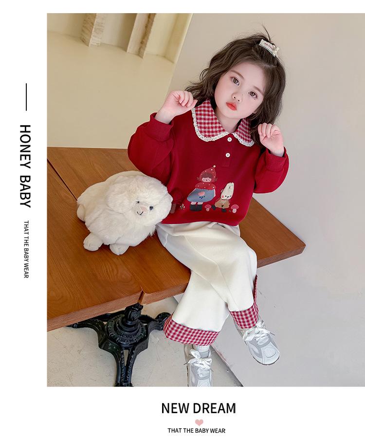 Girls' Cartoon Two-Piece Sweatshirt Set - 2025 Spring/Autumn Fashion, Fake Layered Style Casual Outfit
