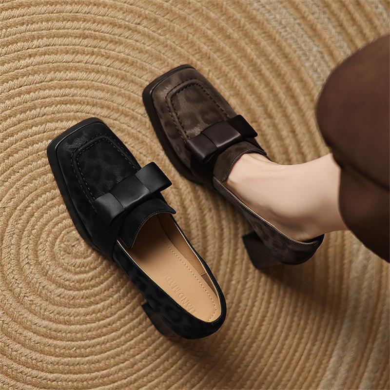 Fashion New Spring/summer Square Toe Genuine Leather Shoes for Women Fashion Leopard Print Women Pumps Women Shoes High Heels Loafers