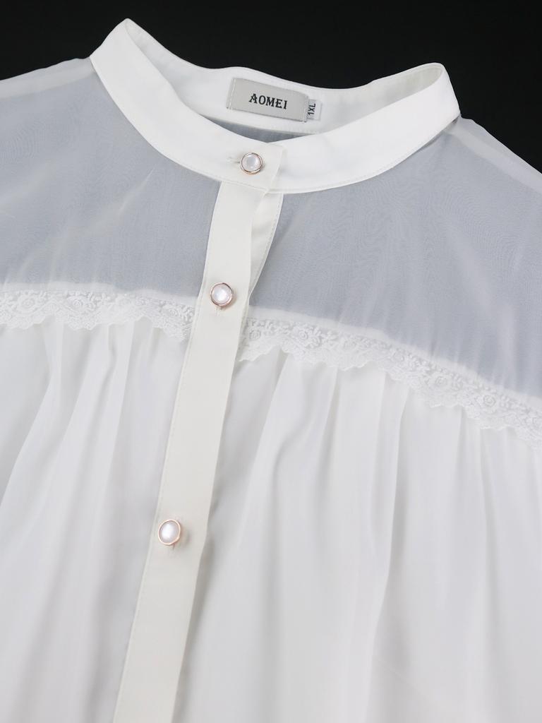 White Button Up Mini Dress with Belted Waist Puff Sleeves and Lace Trim Perfect for Casual Gatherings Parties and Weekend Outings