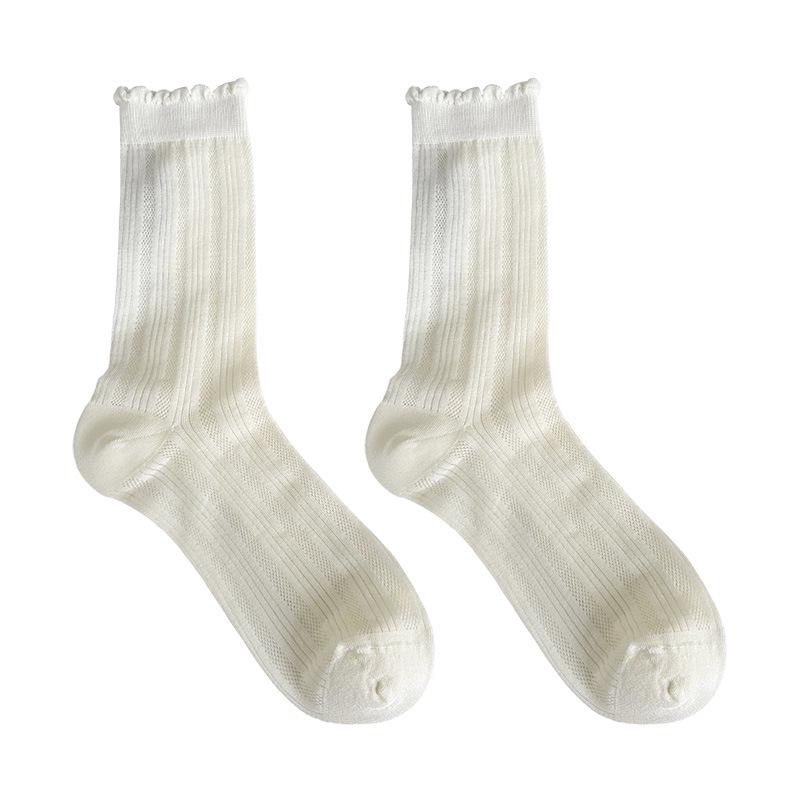 Women's Breathable Cotton Lace Mid-Calf Socks - Soft, Comfortable & Sweat-Absorbent for Commuting.