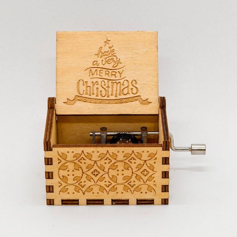 Hölzerne handgekurbelte Spieluhr Merry Christmas Musik bemalte Spieluhr Geschenk