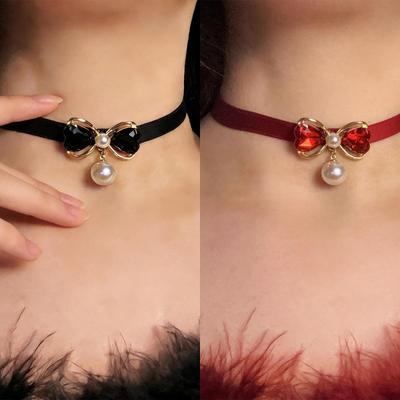 Kristall Schleife Perlen Anhänger Choker Halskette für Cocktailpartys