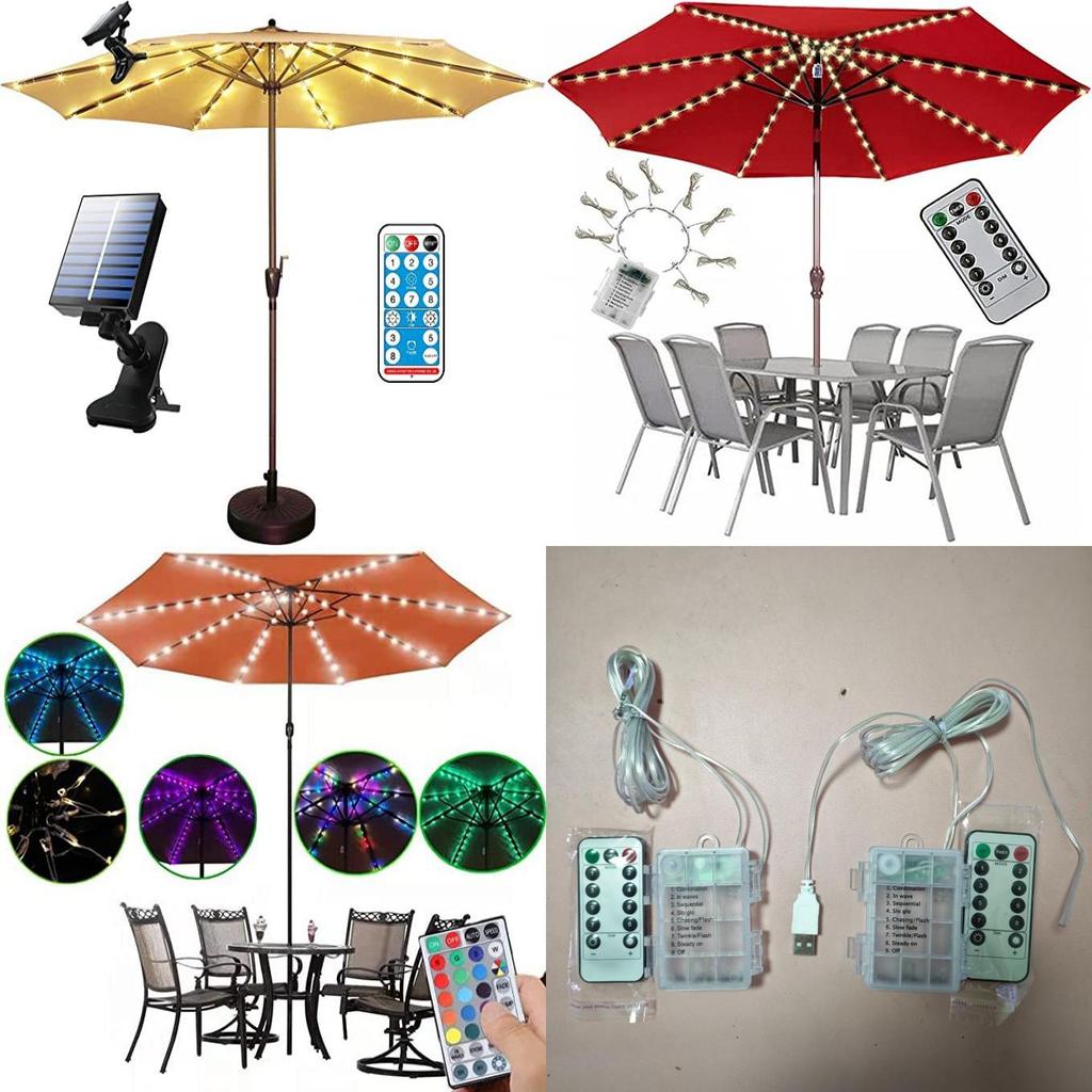 Outdoor Sun Umbrella Light String With Remote Control Waterproof Rgb For Camping Decor