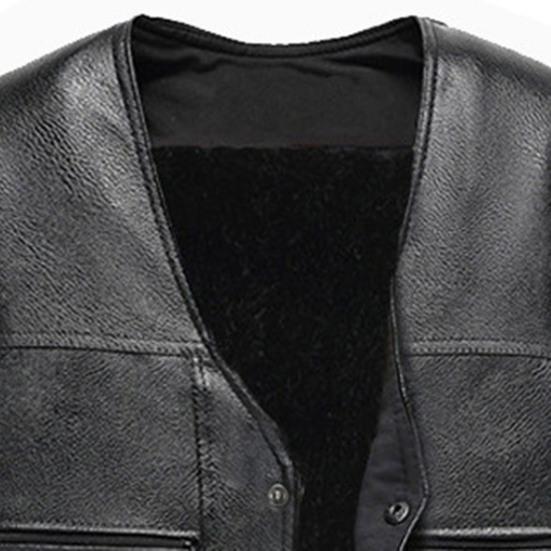 Men Vest V Neck Sleeveless All Match Faux Leather Windproof Extra Warm Motorcycle Waistcoat for Work