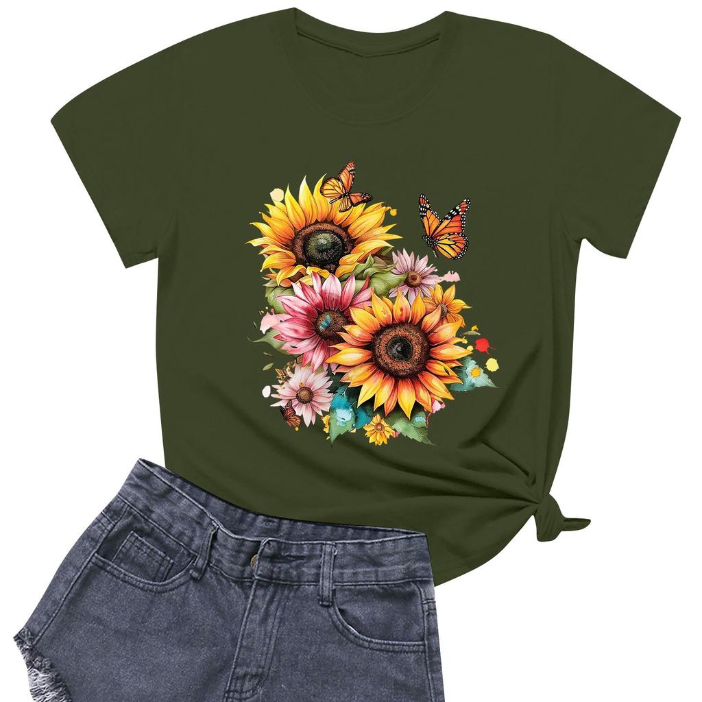 Women's Fashion Printed Round Neck Short Sleeved Casual T-shirt Top