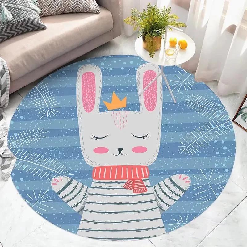 Cartoon Dinosaur Round Carpet Lovely Animal Circle Rug Kids Playroom Bedroom Living Room Balcony Floor Mat Home Decor Doormat
