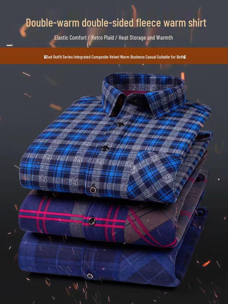 Men's Fleece-Lined Plaid Long-Sleeve Shirt