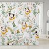 Cartoon Husky Shower Curtains,Cute Dog Animal Kawaii Family Puppy Pet Bath Curtain,Boho Floral Leaves White Waterproof Fabric